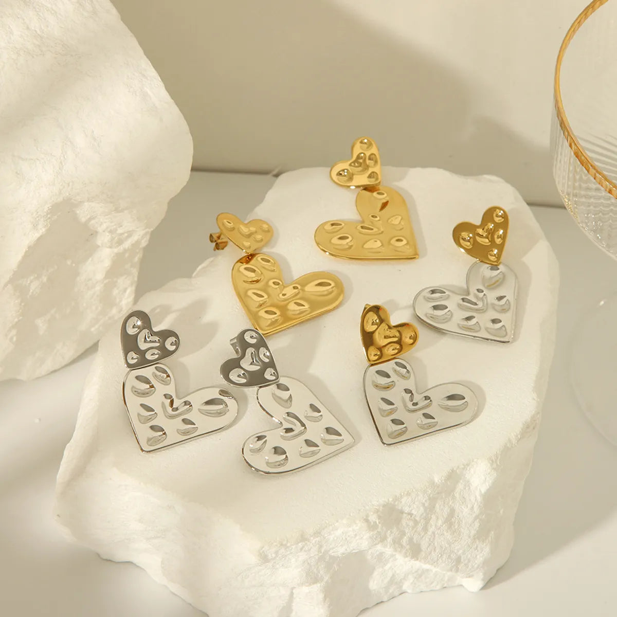 1 Pair IG Style Modern Style Geometric Heart Shape Plating 304 Stainless Steel 18K Gold Plated Ear Studs