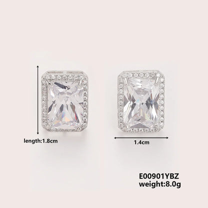 1 Pair IG Style Modern Style Korean Style Square Inlay Copper Zircon Rhodium Plated Ear Studs