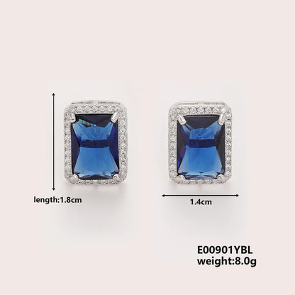 1 Pair IG Style Modern Style Korean Style Square Inlay Copper Zircon Rhodium Plated Ear Studs