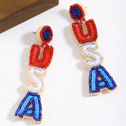 1 Pair IG Style Modern Style Letter Star Beaded Sequins Inlay Beaded Plastic Cloth Rhinestones Drop Earrings