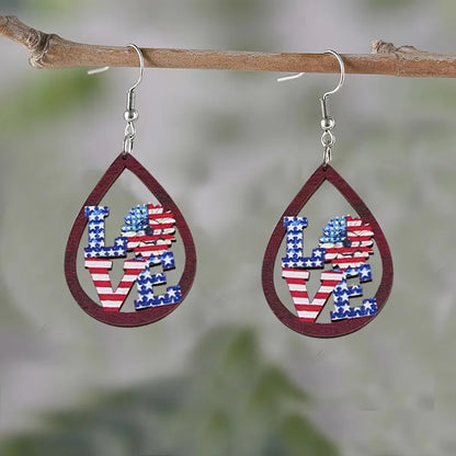 1 Pair IG Style Modern Style Letter Water Droplets American Flag Wood Drop Earrings