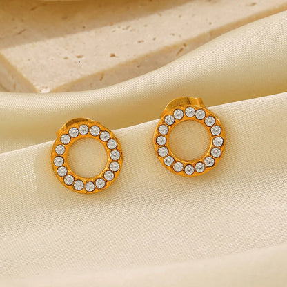 1 Pair IG Style Modern Style Round Plating Inlay 304 Stainless Steel Zircon 18K Gold Plated Ear Studs