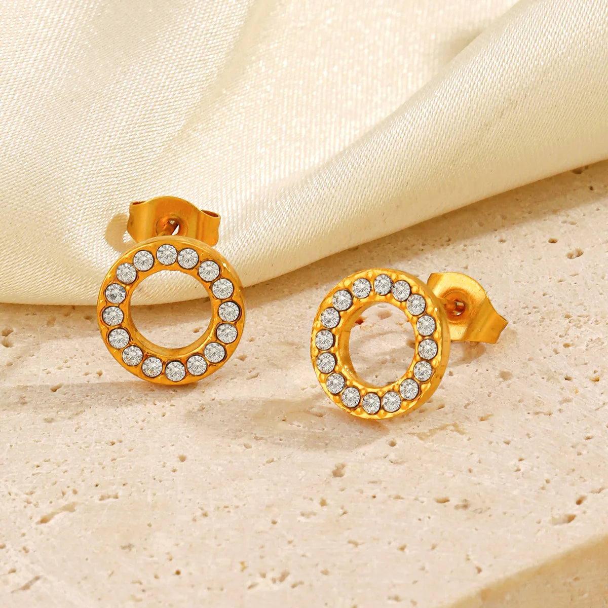 1 Pair IG Style Modern Style Round Plating Inlay 304 Stainless Steel Zircon 18K Gold Plated Ear Studs