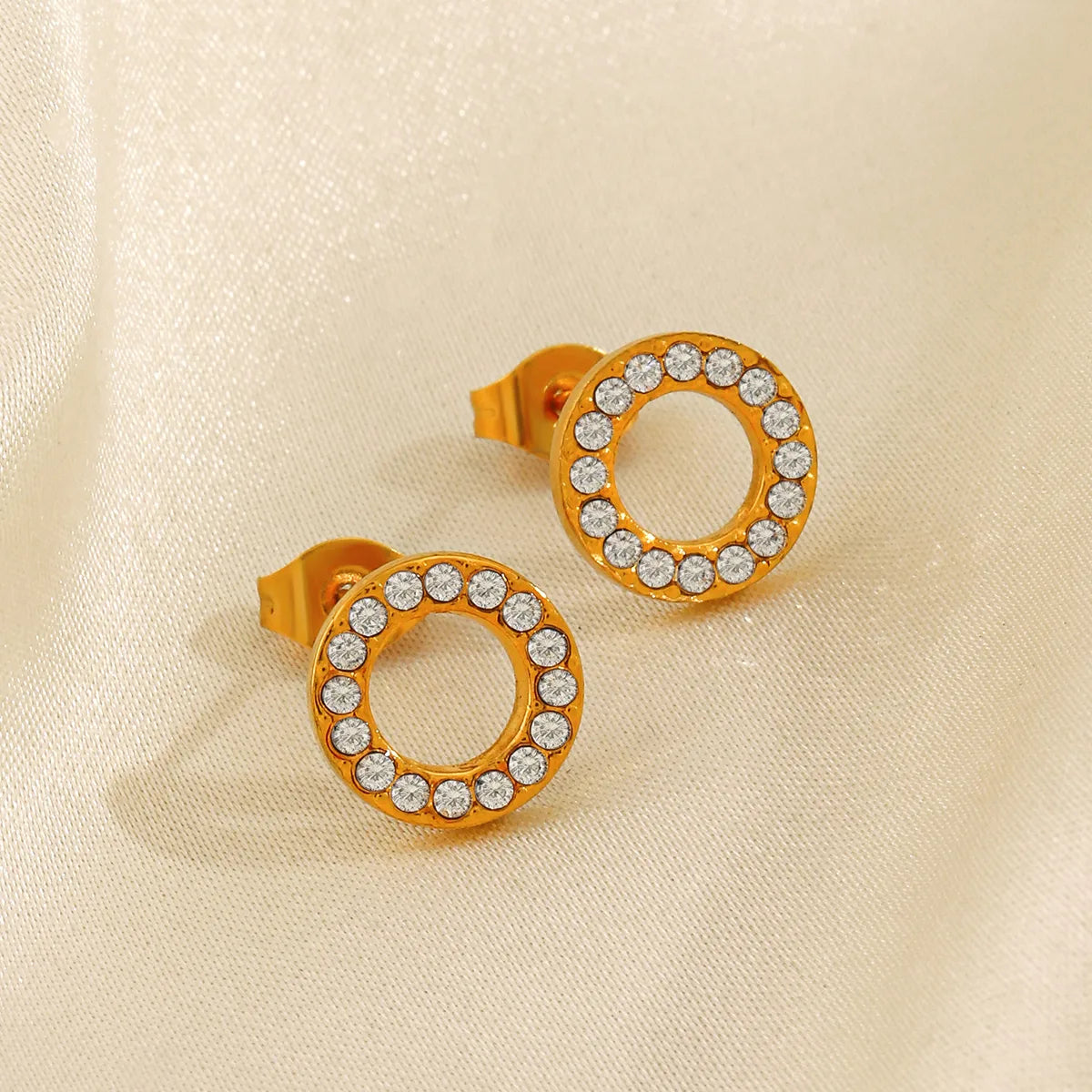 1 Pair IG Style Modern Style Round Plating Inlay 304 Stainless Steel Zircon 18K Gold Plated Ear Studs