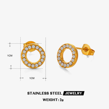 1 Pair IG Style Modern Style Round Plating Inlay 304 Stainless Steel Zircon 18K Gold Plated Ear Studs