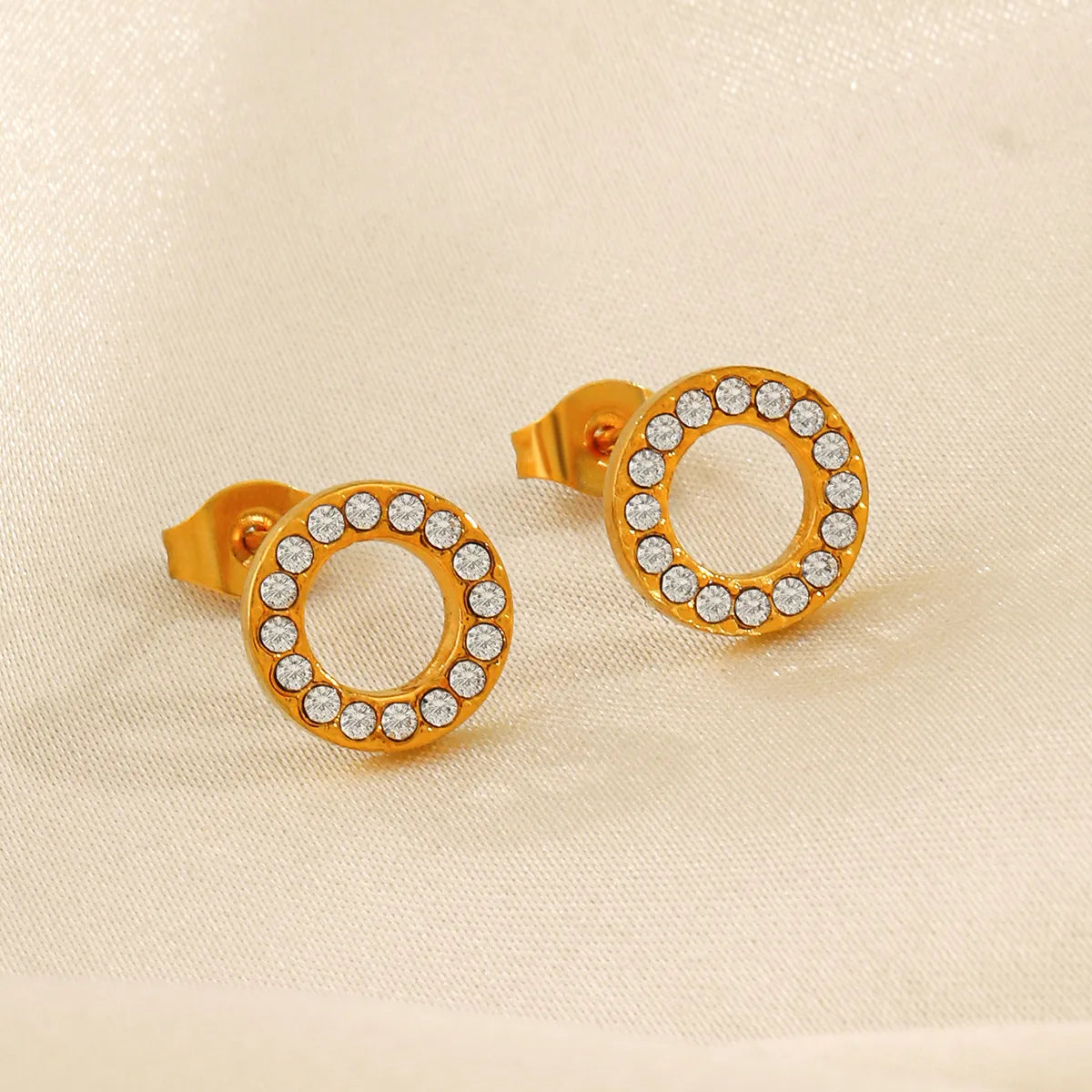 1 Pair IG Style Modern Style Round Plating Inlay 304 Stainless Steel Zircon 18K Gold Plated Ear Studs