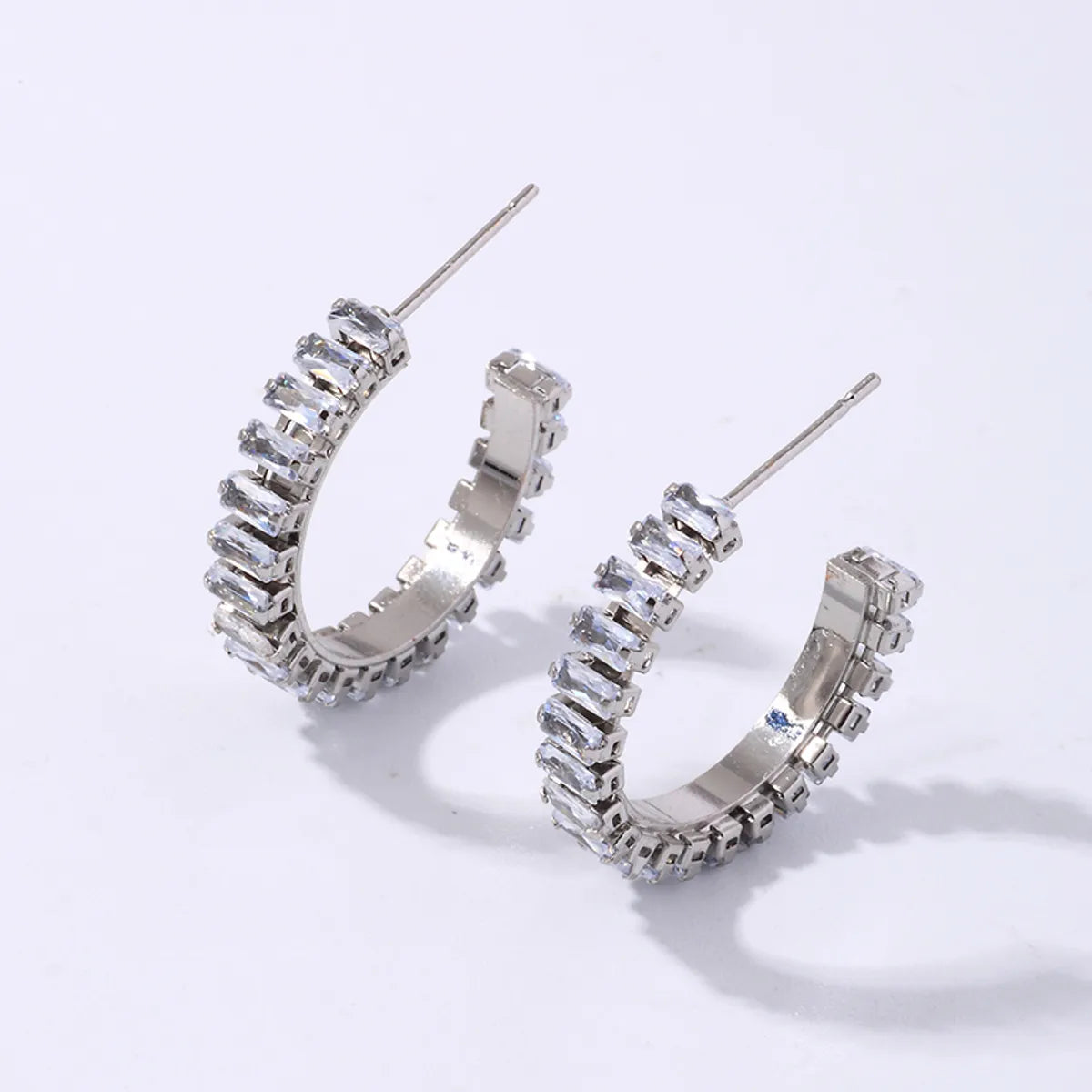 1 Pair Ig Style Modern Style Simple Style C Shape Plating Inlay Copper Zircon White Gold Plated Gold Plated Ear Studs