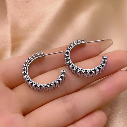 1 Pair Ig Style Modern Style Simple Style C Shape Plating Inlay Copper Zircon White Gold Plated Gold Plated Ear Studs