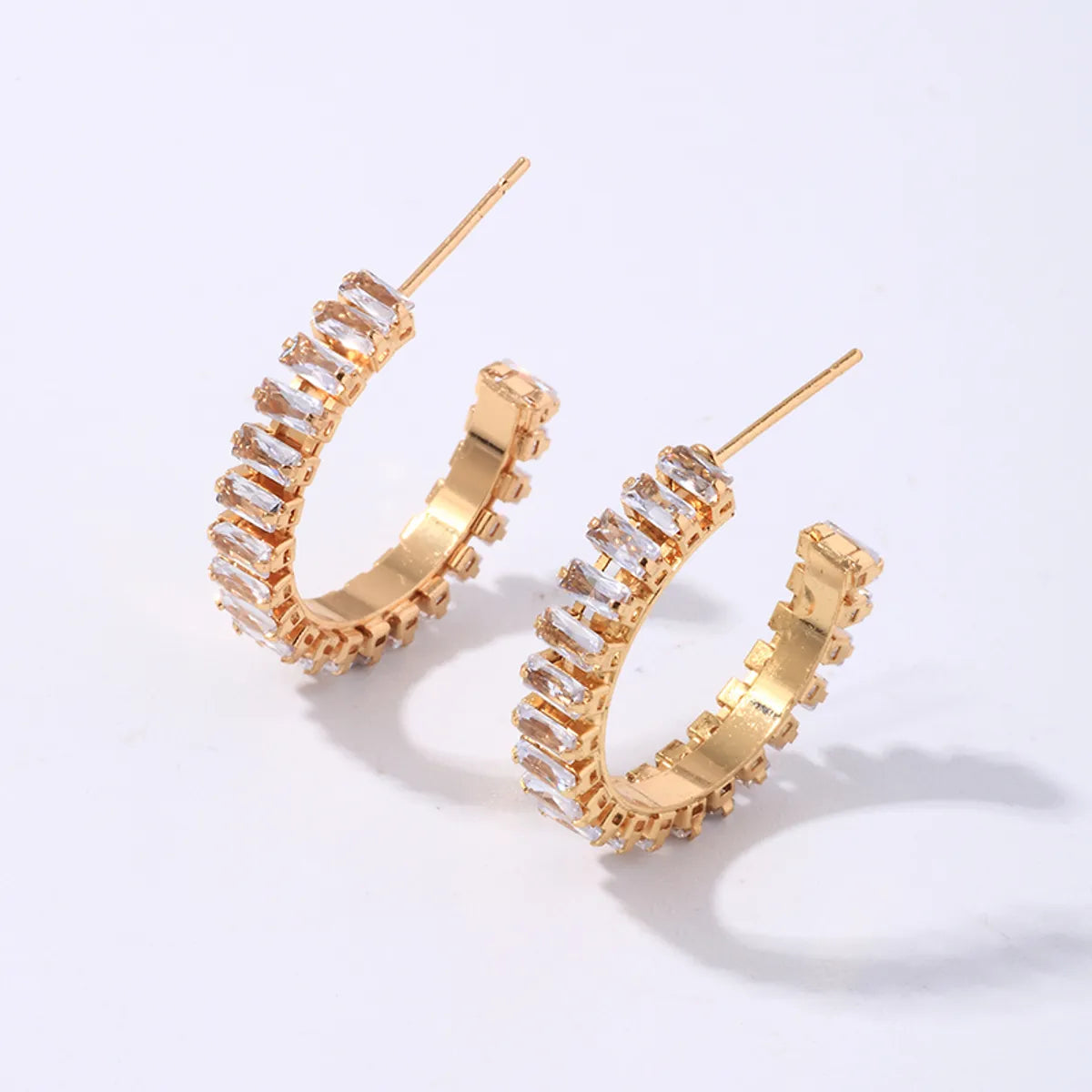 1 Pair Ig Style Modern Style Simple Style C Shape Plating Inlay Copper Zircon White Gold Plated Gold Plated Ear Studs