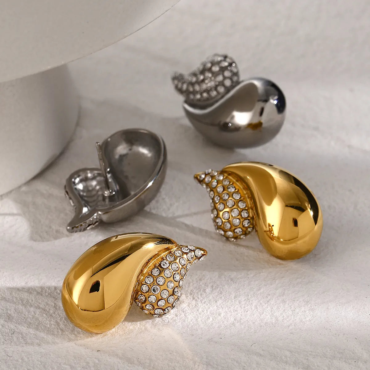 1 Pair IG Style Modern Style Water Droplets Inlay 316 Stainless Steel  Rhinestones 18K Gold Plated Ear Studs