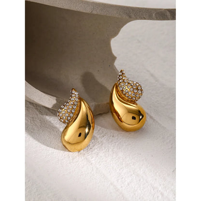 1 Pair IG Style Modern Style Water Droplets Inlay 316 Stainless Steel  Rhinestones 18K Gold Plated Ear Studs