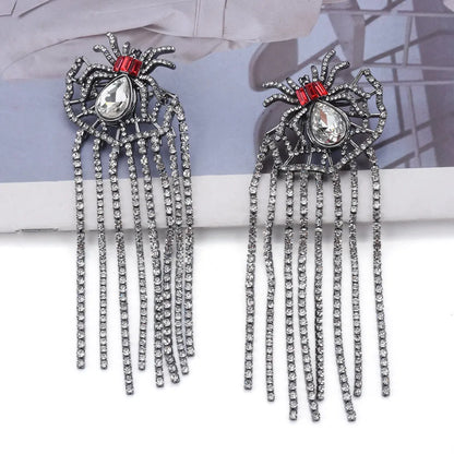 1 Pair IG Style Modern Style Water Droplets Tassel Spider Web Plating Inlay Metal Glass Drop Earrings