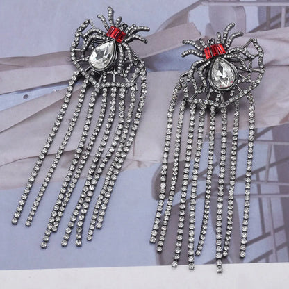 1 Pair IG Style Modern Style Water Droplets Tassel Spider Web Plating Inlay Metal Glass Drop Earrings