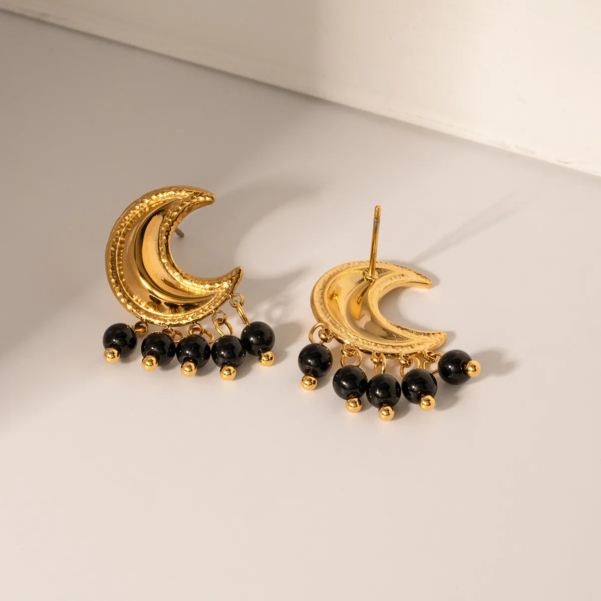 1 Pair Ig Style Moon Plating Stainless Steel Artificial Pearl 18k Gold Plated Drop Earrings