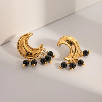 1 Pair Ig Style Moon Plating Stainless Steel Artificial Pearl 18k Gold Plated Drop Earrings