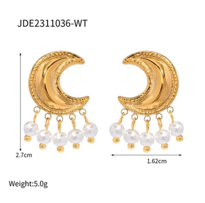 1 Pair Ig Style Moon Plating Stainless Steel Artificial Pearl 18k Gold Plated Drop Earrings