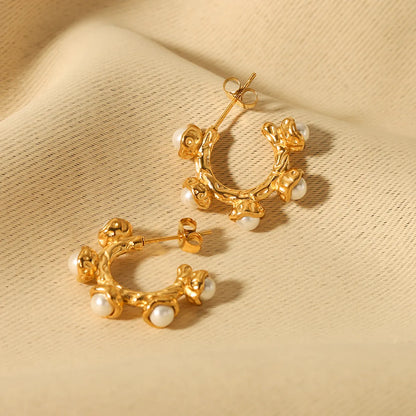 1 Pair Ig Style Nordic Style C Shape Plating Inlay Stainless Steel Pearl 18k Gold Plated Ear Studs