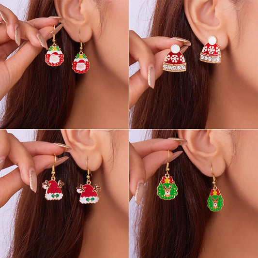 1 Pair IG Style Nordic Style Cartoon Character Christmas Tree Snowflake Enamel Zinc Alloy Drop Earrings Ear Studs