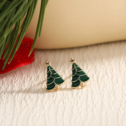 1 Pair IG Style Nordic Style Cute Christmas Tree Heart Shape Snowflake Plating Alloy Ear Studs