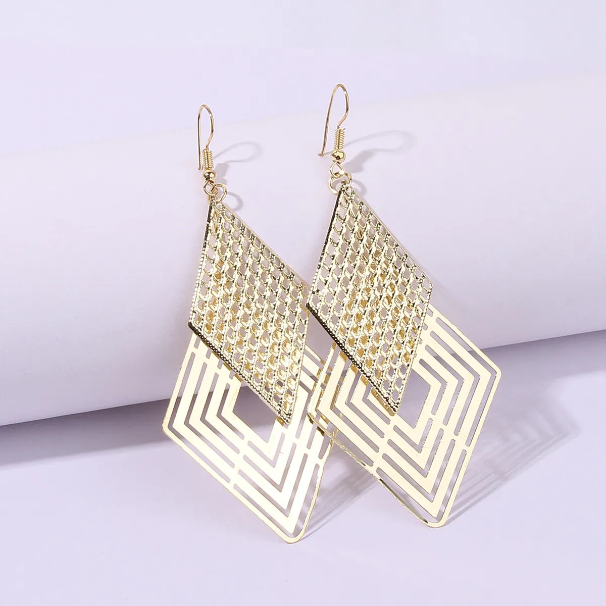 1 Pair IG Style Nordic Style Exaggerated Rhombus Metal Gold Plated Drop Earrings