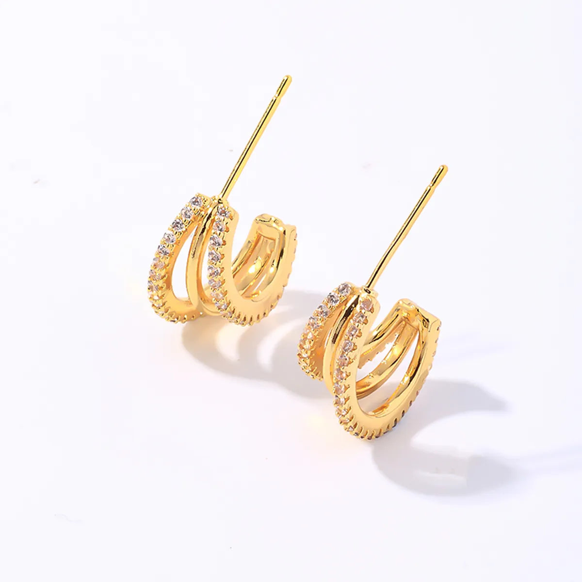 1 Pair Ig Style Original Design Simple Style C Shape Semicircle Plating Inlay Copper Zircon Gold Plated Ear Studs