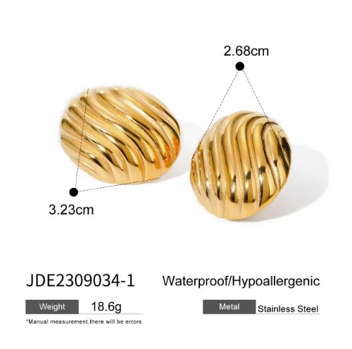 1 Pair IG Style Oval Plating 316 Stainless Steel  18K Gold Plated Ear Studs