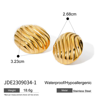 1 Pair IG Style Oval Plating 316 Stainless Steel  18K Gold Plated Ear Studs