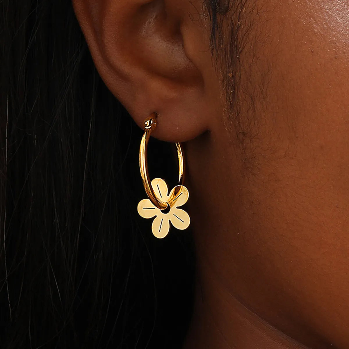 1 Pair Ig Style Pastoral Flower Plating Three-dimensional Stainless Steel 18k Gold Plated Drop Earrings