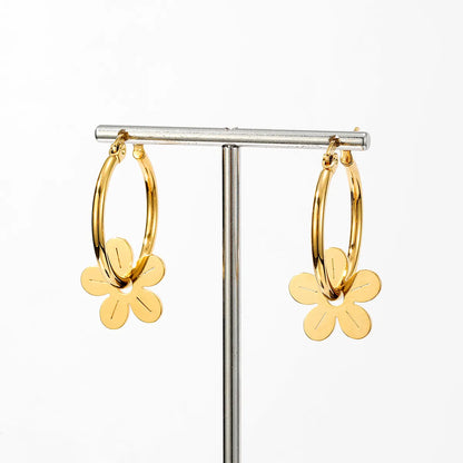 1 Pair Ig Style Pastoral Flower Plating Three-dimensional Stainless Steel 18k Gold Plated Drop Earrings