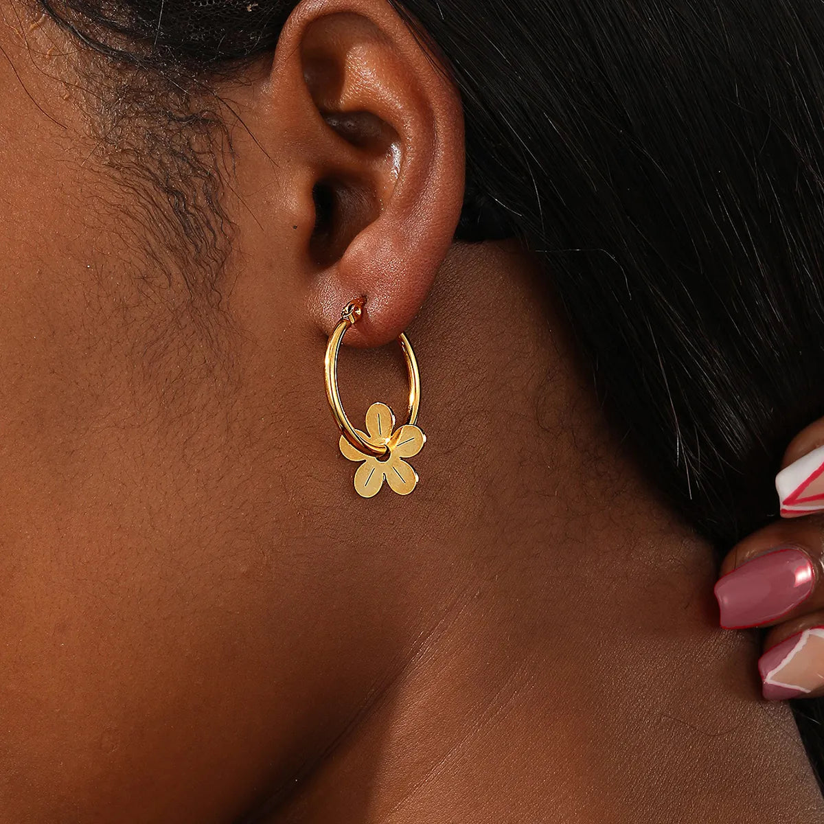 1 Pair Ig Style Pastoral Flower Plating Three-dimensional Stainless Steel 18k Gold Plated Drop Earrings