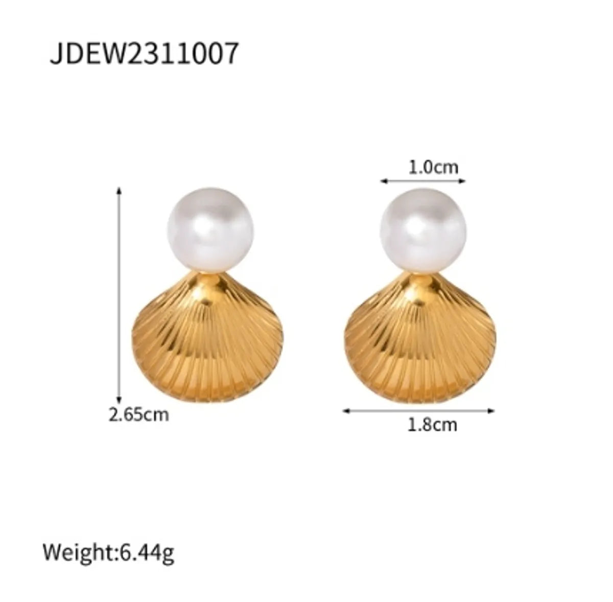 1 Pair Ig Style Pearl Shell Plating Stainless Steel 18k Gold Plated Ear Studs