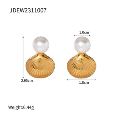 1 Pair Ig Style Pearl Shell Plating Stainless Steel 18k Gold Plated Ear Studs