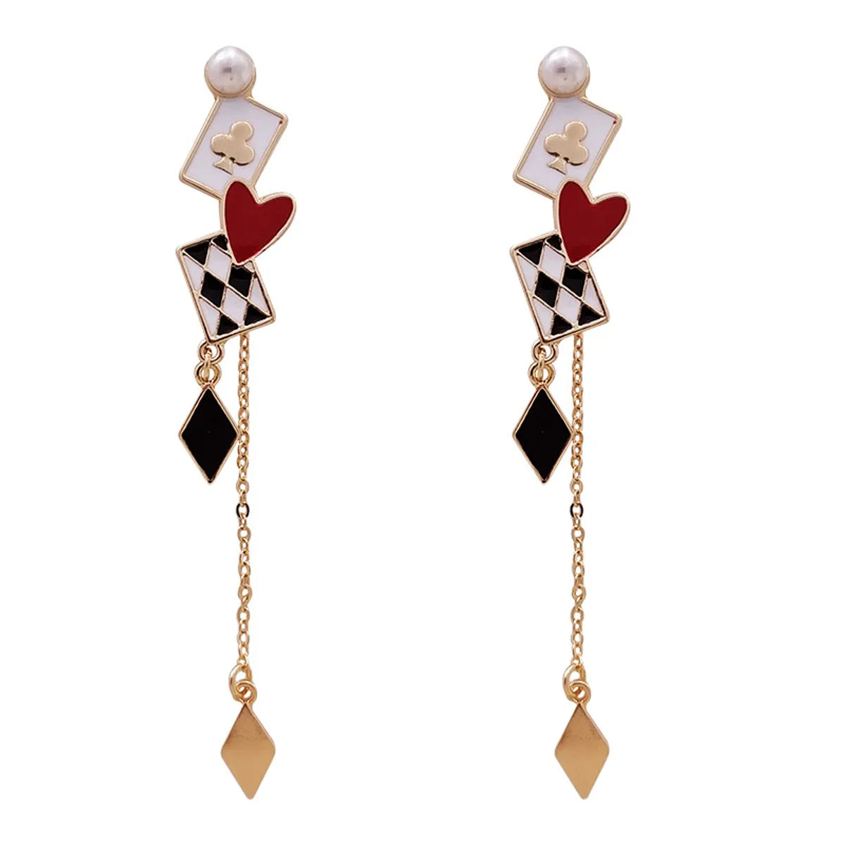 1 Pair Ig Style Poker Enamel Plating Inlay Alloy Metal Artificial Pearls Drop Earrings