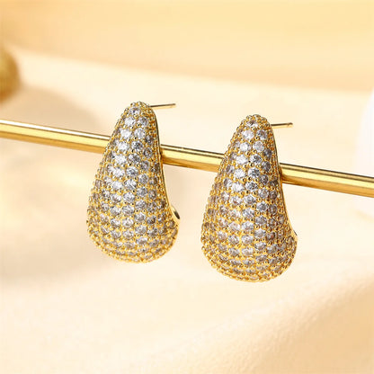 1 Pair IG Style Princess C Shape Water Droplets Inlay Copper Artificial Pearls Zircon 18K Gold Plated Ear Studs