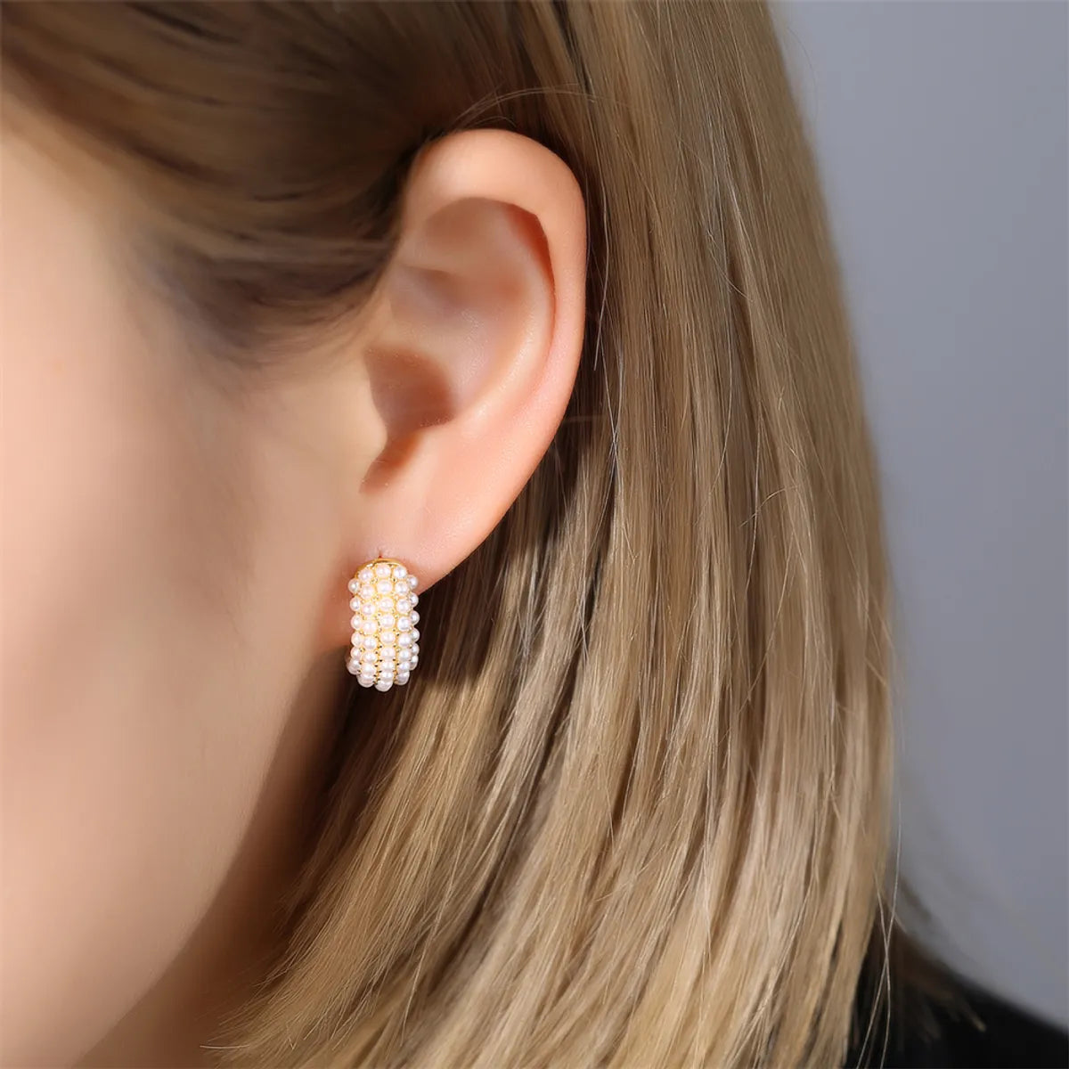 1 Pair IG Style Princess C Shape Water Droplets Inlay Copper Artificial Pearls Zircon 18K Gold Plated Ear Studs