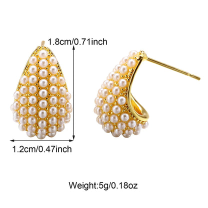 1 Pair IG Style Princess C Shape Water Droplets Inlay Copper Artificial Pearls Zircon 18K Gold Plated Ear Studs