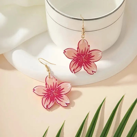 1 Pair IG Style Princess Romantic Flower Slice Printing Arylic Drop Earrings