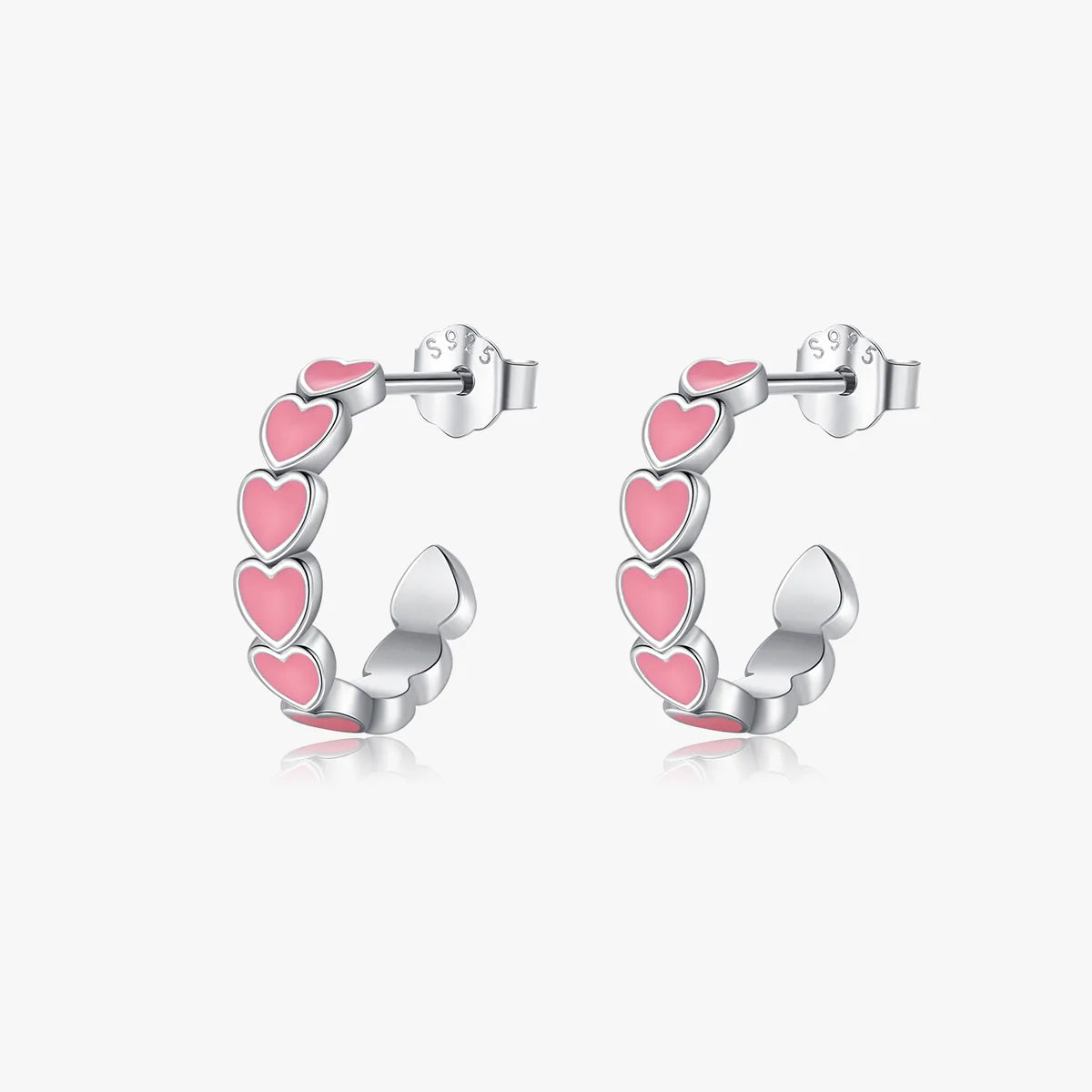 1 Pair IG Style Princess Sweet C Shape Heart Shape Epoxy Plating Sterling Silver Rhodium Plated Ear Studs