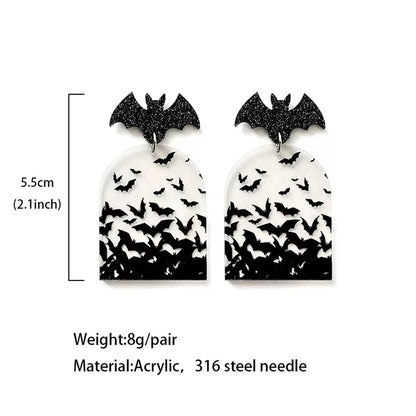 1 Pair IG Style Punk Heart Shape Bat Arylic Drop Earrings