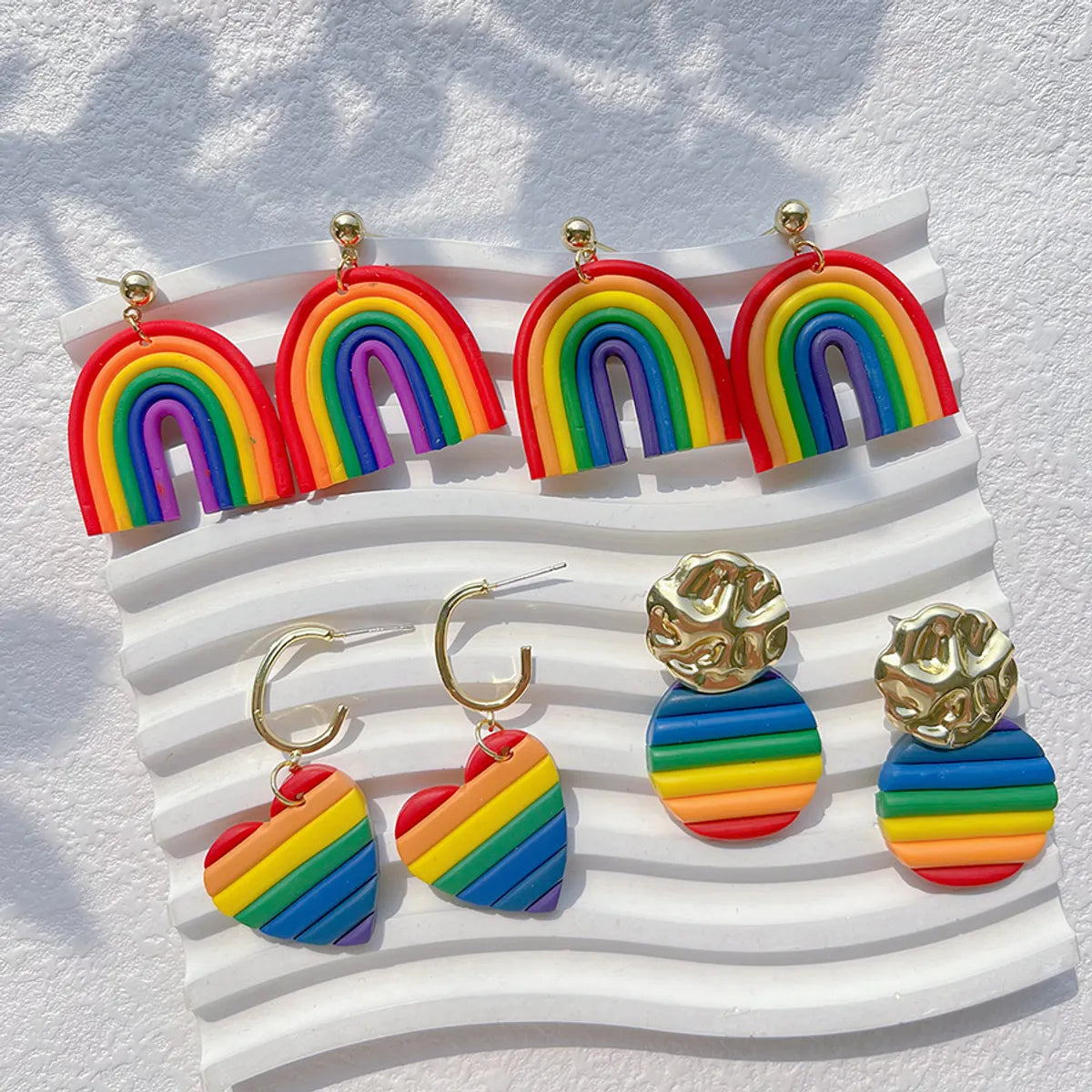 1 Pair IG Style Rainbow Soft Clay 14K Gold Plated Drop Earrings