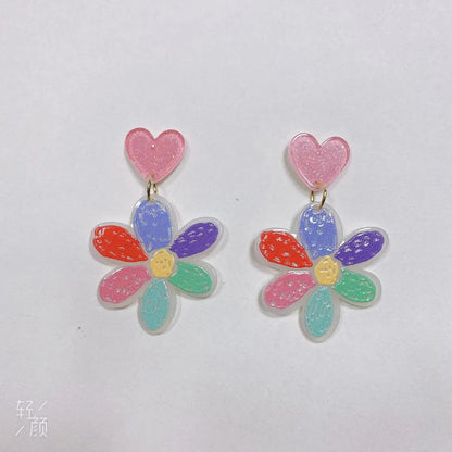 1 Pair IG Style Retro Animal Heart Shape Flower Plastic Resin Drop Earrings