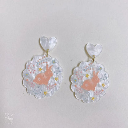 1 Pair IG Style Retro Animal Heart Shape Flower Plastic Resin Drop Earrings