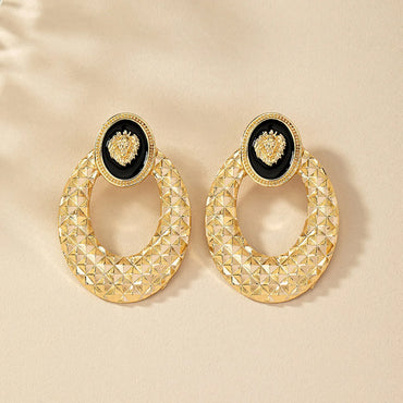 1 Pair Ig Style Retro Commute Oval Lion Plating Alloy Drop Earrings