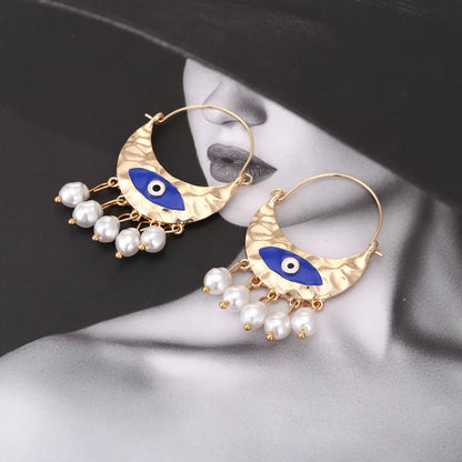 1 Pair Ig Style Retro Devil's Eye Enamel Pearl Alloy Drop Earrings