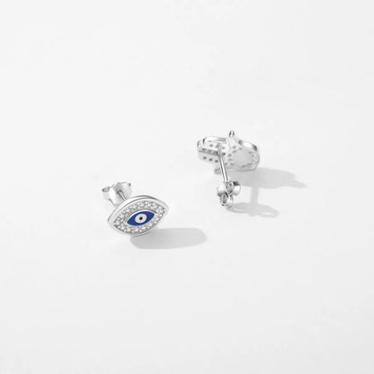 1 Pair Ig Style Retro Devil's Eye Hand Of Fatima Asymmetrical Plating Inlay Sterling Silver Zircon Rhodium Plated Ear Studs