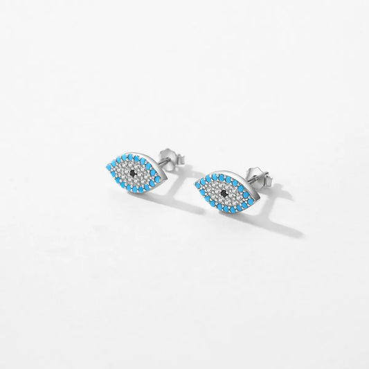 1 Pair Ig Style Retro Devil's Eye Plating Inlay Sterling Silver Turquoise Zircon Rhodium Plated Ear Studs