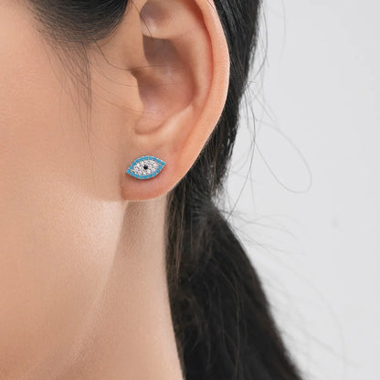 1 Pair Ig Style Retro Devil's Eye Plating Inlay Sterling Silver Turquoise Zircon Rhodium Plated Ear Studs