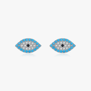 1 Pair Ig Style Retro Devil's Eye Plating Inlay Sterling Silver Turquoise Zircon Rhodium Plated Ear Studs