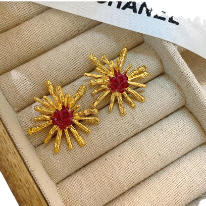 1 Pair Ig Style Retro Flower Crystal Plating Metal 18k Gold Plated Ear Studs