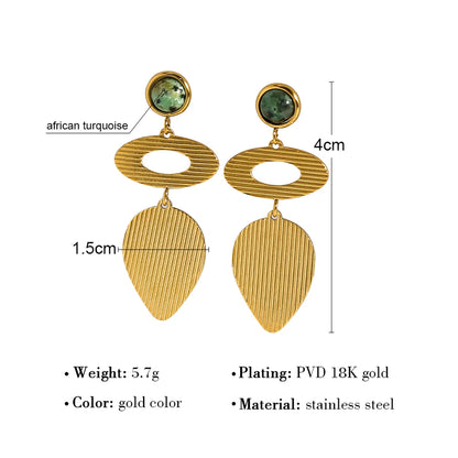 1 Pair Ig Style Retro French Style Irregular Stripe Plating Inlay Stainless Steel Natural Stone 18k Gold Plated Drop Earrings